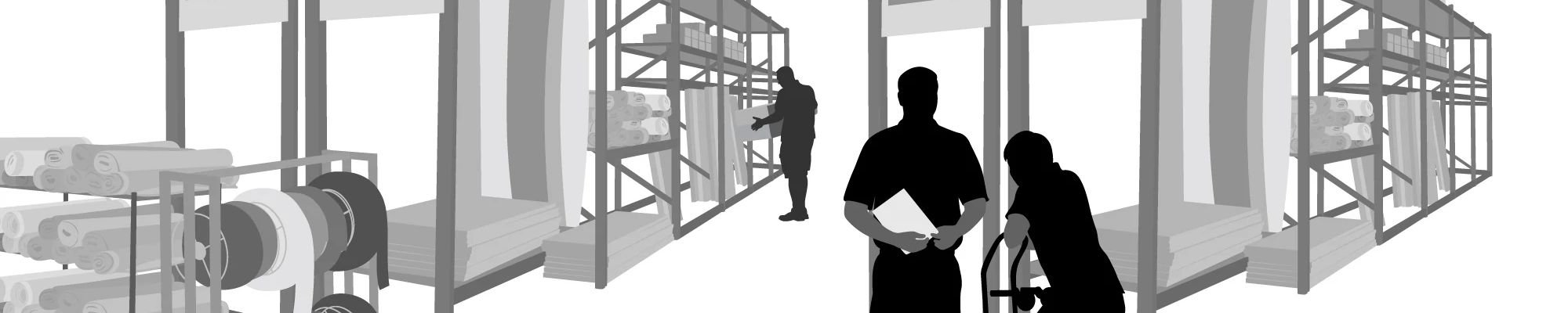 Grey-scale image of warehouse from Carpet 4 Less in Antioch, CA